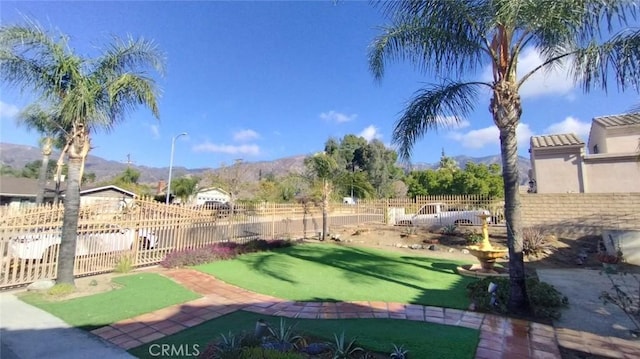 view of yard featuring a mountain view