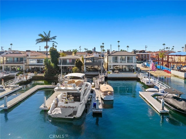 view of dock with a water view