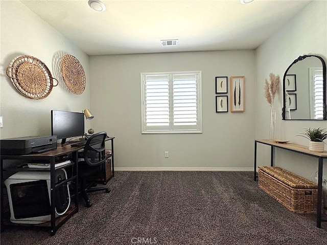 office space featuring dark colored carpet