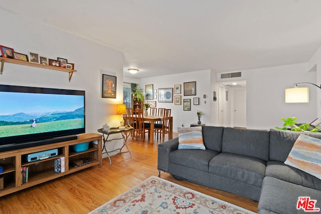 living room with light hardwood / wood-style flooring