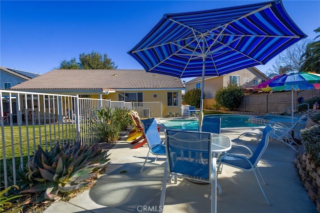 view of swimming pool featuring a patio