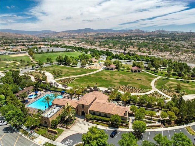 bird's eye view with a mountain view