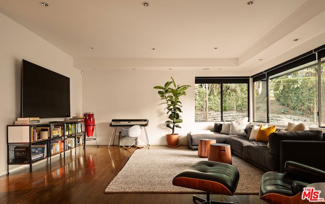 living room featuring dark hardwood / wood-style floors