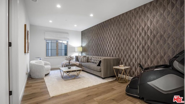 living room featuring light wood-type flooring