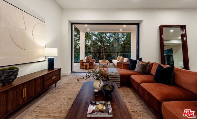 living room featuring light wood-type flooring