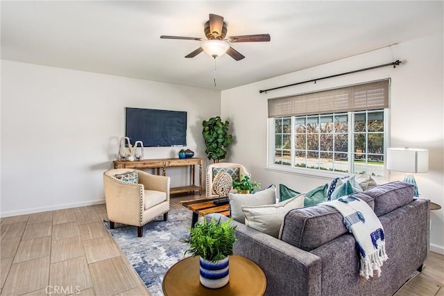 living room featuring ceiling fan