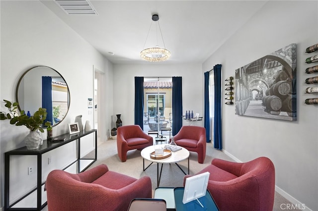 sitting room with carpet flooring