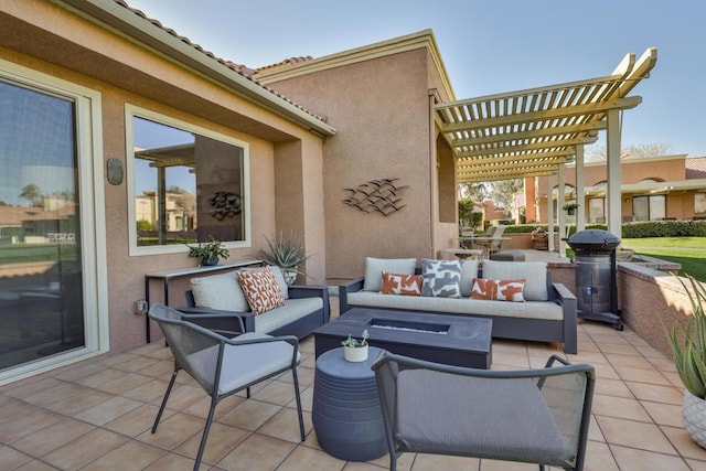 view of patio featuring a grill, a pergola, and outdoor lounge area