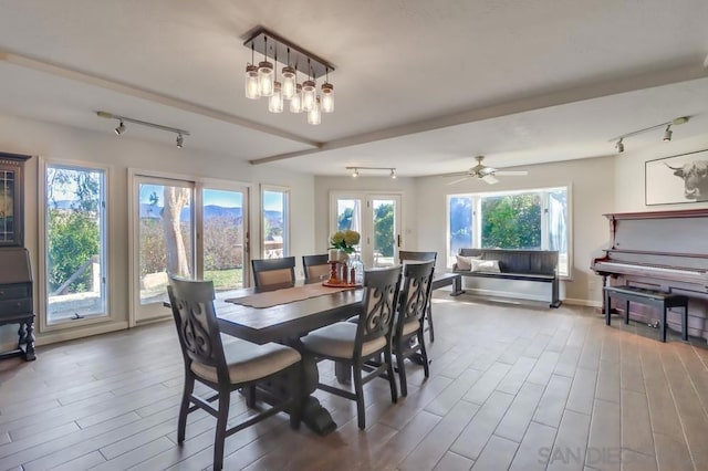 dining room with ceiling fan