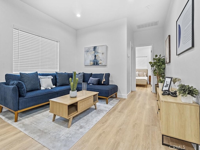 living room with light wood-type flooring