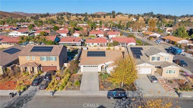 aerial view featuring a residential view and a mountain view