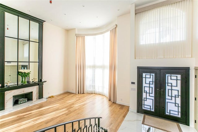 foyer entrance featuring french doors