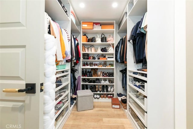 walk in closet featuring light hardwood / wood-style flooring