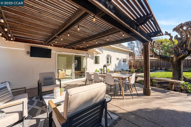 view of patio with a pergola and outdoor lounge area