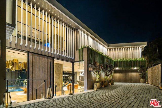 view of patio at night