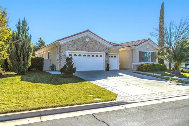 ranch-style house with a front lawn and a garage