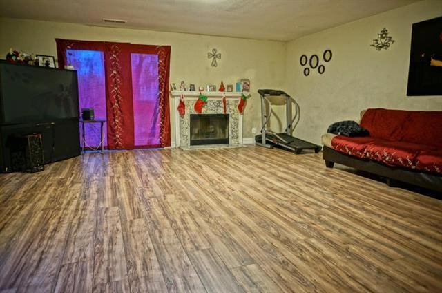 living room with hardwood / wood-style flooring