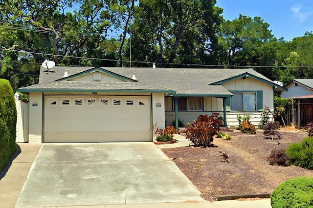 single story home with a garage