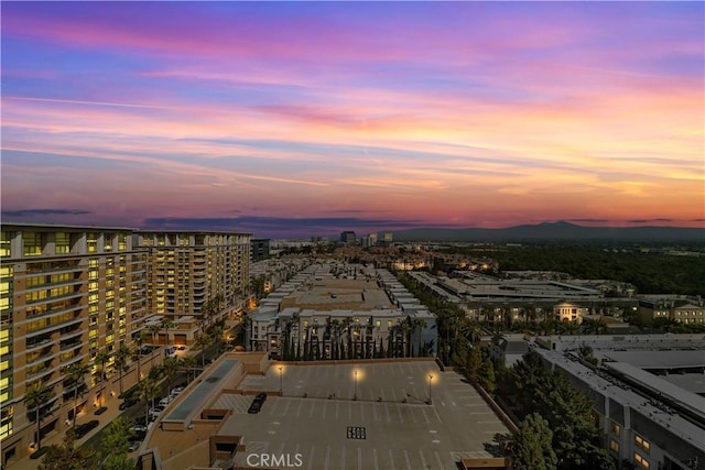 view of aerial view at dusk