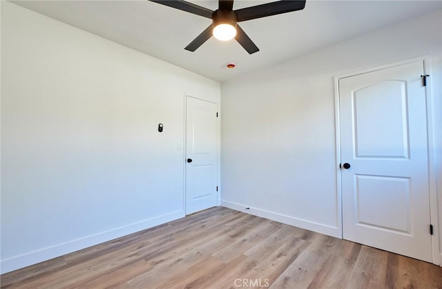 spare room featuring ceiling fan and light hardwood / wood-style flooring