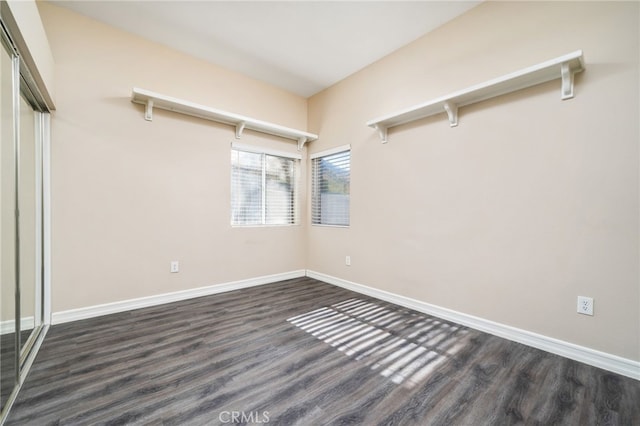 interior space featuring dark hardwood / wood-style flooring and a closet