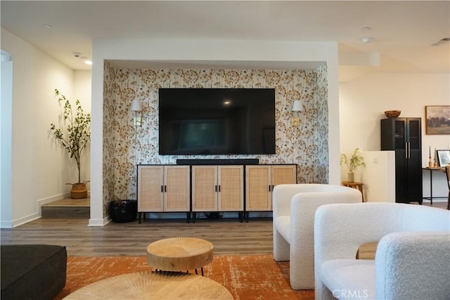 living room featuring dark hardwood / wood-style flooring