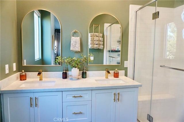 bathroom featuring vanity and walk in shower