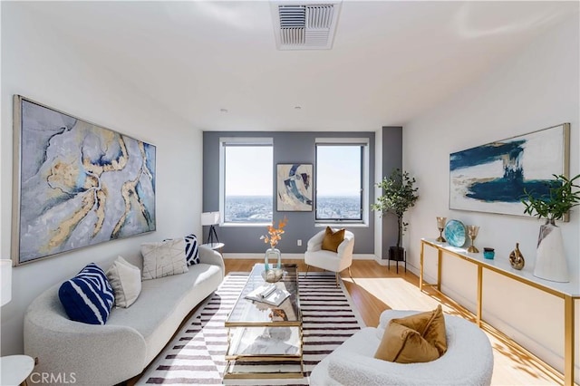 living room with hardwood / wood-style flooring