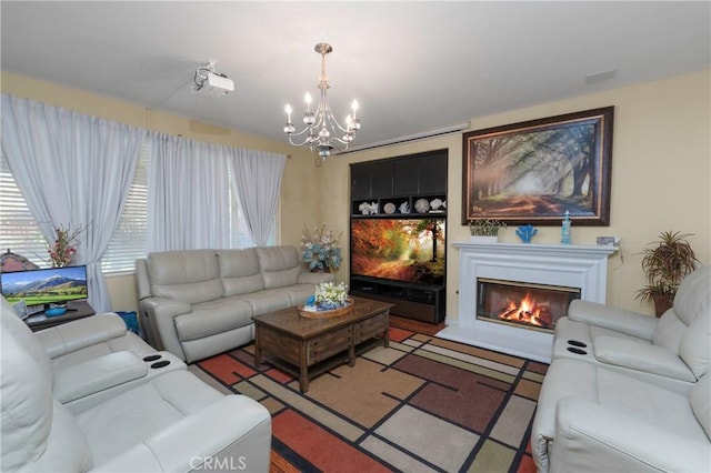 living room featuring a chandelier