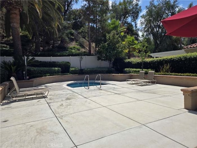 view of swimming pool featuring a patio area