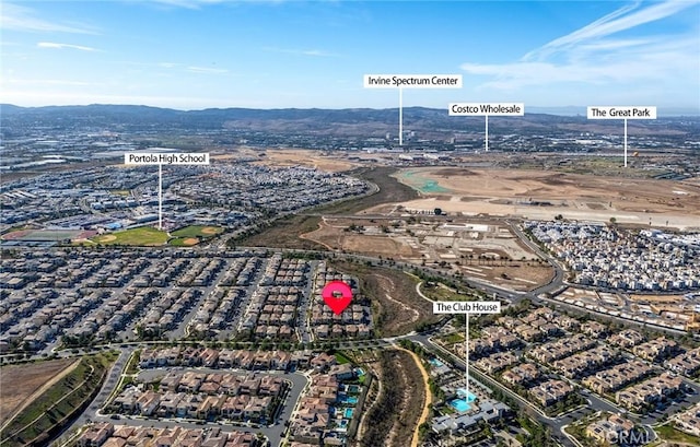 drone / aerial view with a mountain view