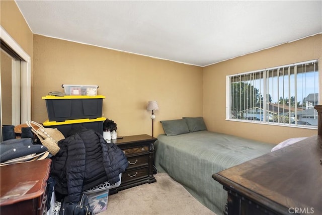 carpeted bedroom with a closet