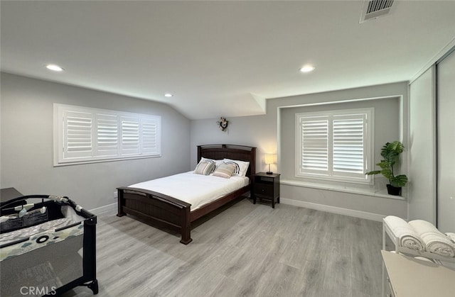 bedroom with light hardwood / wood-style flooring