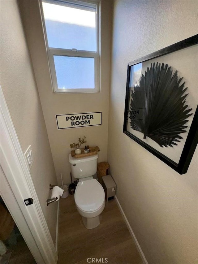 bathroom with toilet and wood-type flooring