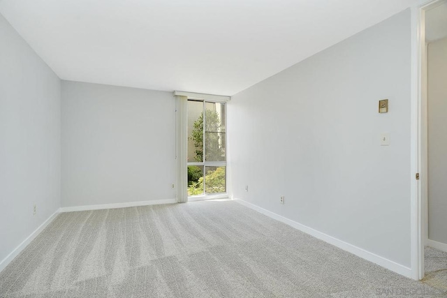 carpeted spare room featuring a wall of windows