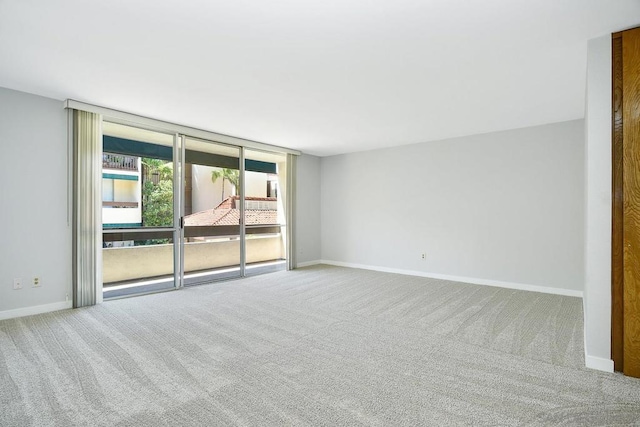 unfurnished room featuring carpet and a wall of windows