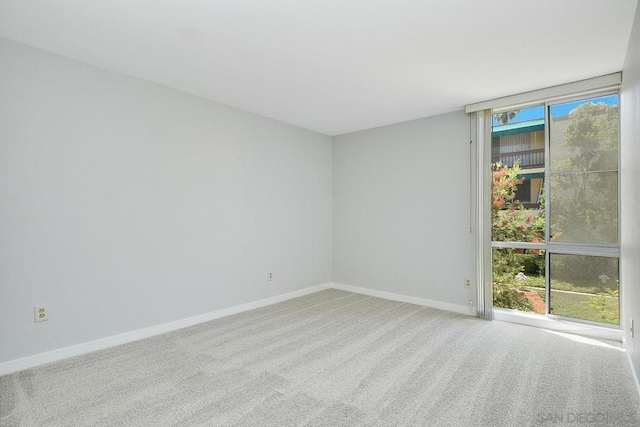 unfurnished room with plenty of natural light, carpet, and expansive windows