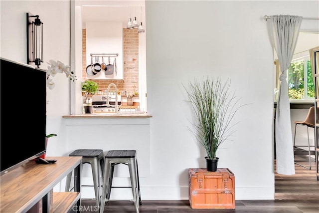 interior space with a sink and wood finished floors