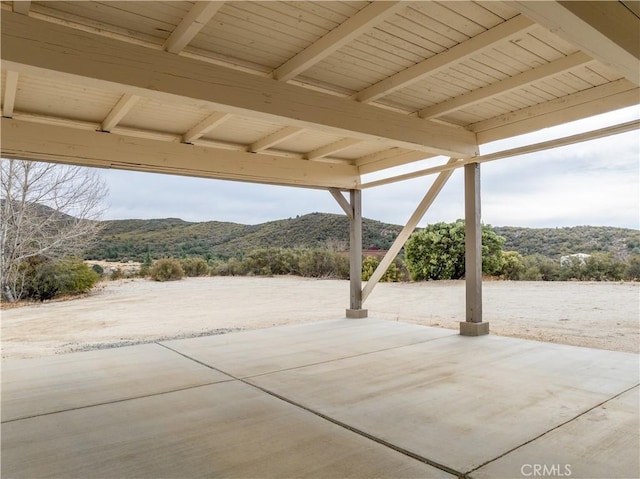 view of patio with a mountain view