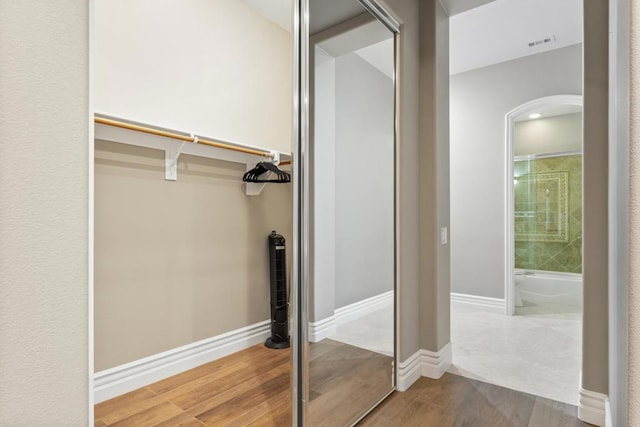 bathroom featuring wood-type flooring