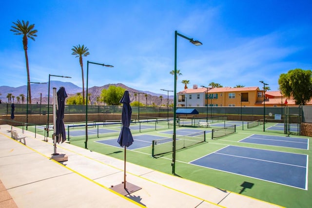 view of sport court featuring a mountain view