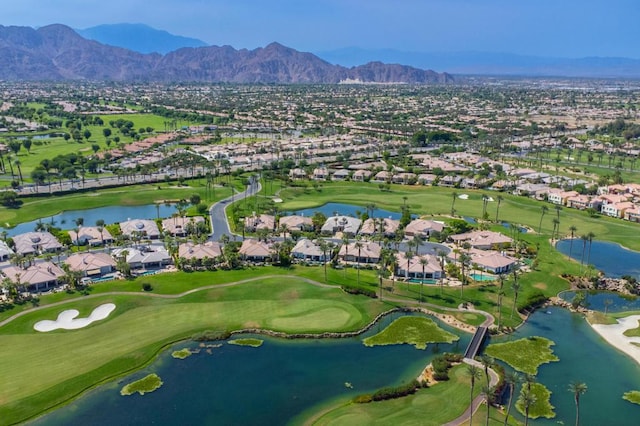 bird's eye view featuring a water and mountain view