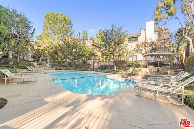 view of swimming pool with a patio