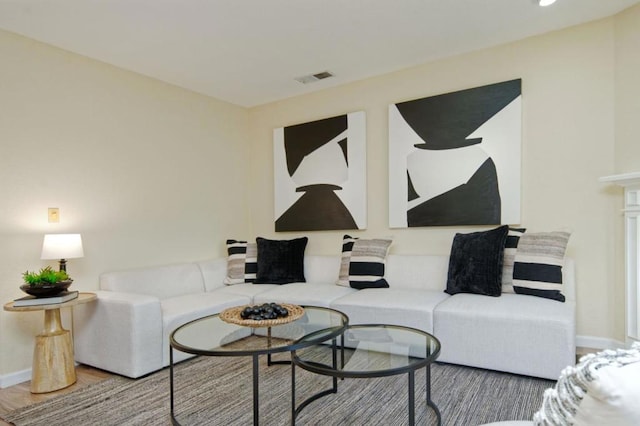 living room with hardwood / wood-style floors