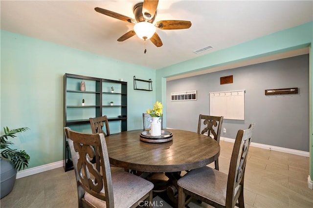 dining area with ceiling fan