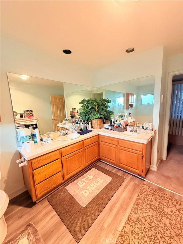 bathroom featuring hardwood / wood-style floors and vanity