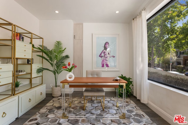 home office featuring dark hardwood / wood-style flooring