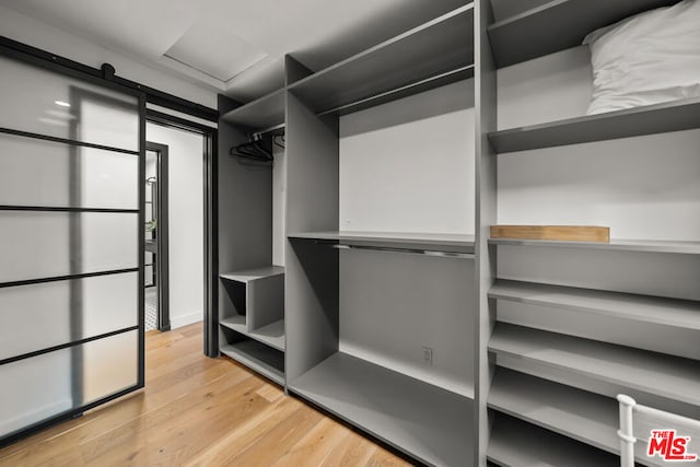 spacious closet featuring light hardwood / wood-style floors