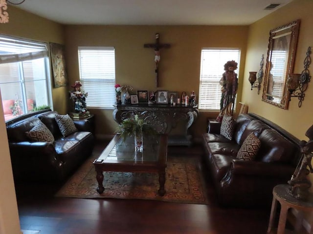 living room with hardwood / wood-style floors