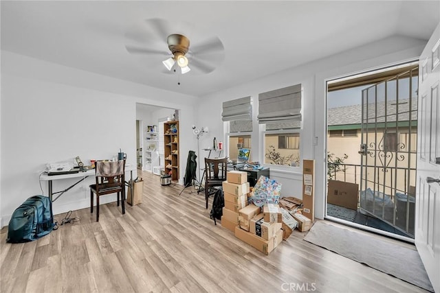 interior space featuring ceiling fan and light hardwood / wood-style floors